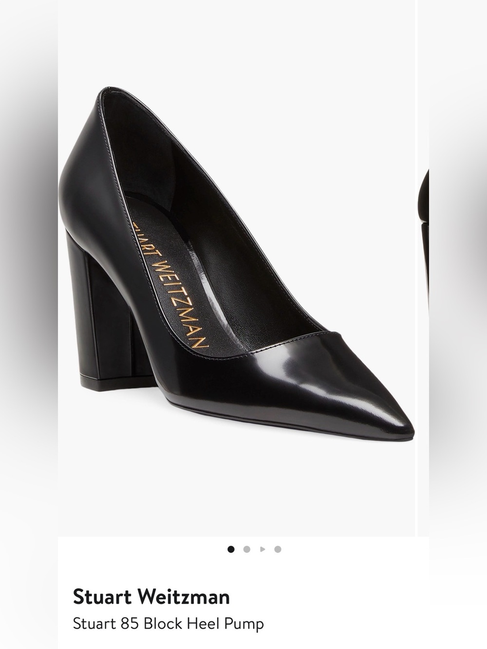 Stuart Weitzman Black Patent Pointed Toe Block Heel Pump Size 8.5